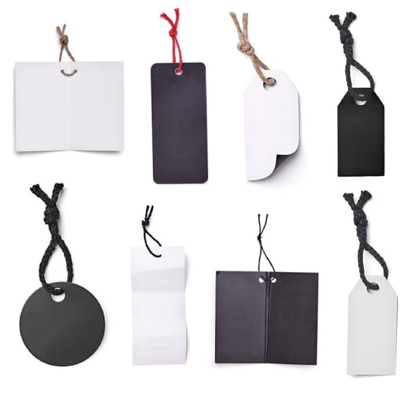 collection of blank tags on white background. each one is shot separately